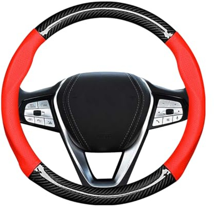 CGEAMDY Lenkradbezug Auto, Mikrofaser-Leder-Lenkradabdeckung, Sport Anti Rutsch Universal Lenkradbezug, Lenkrad Abdeckung Echtes Leder Breathable Anti Slip(Rot)