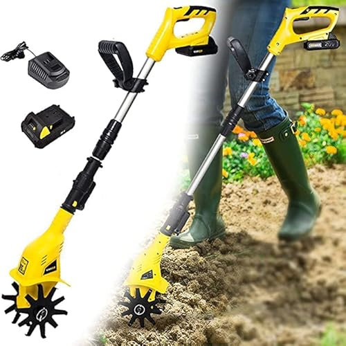 Motozappa da giardino, motozappa portatile con batteria al litio da 4000 mAh e caricabatterie, motozappa elettrica senza fili da 20 V, coltivatore portatile per giardini con impugn