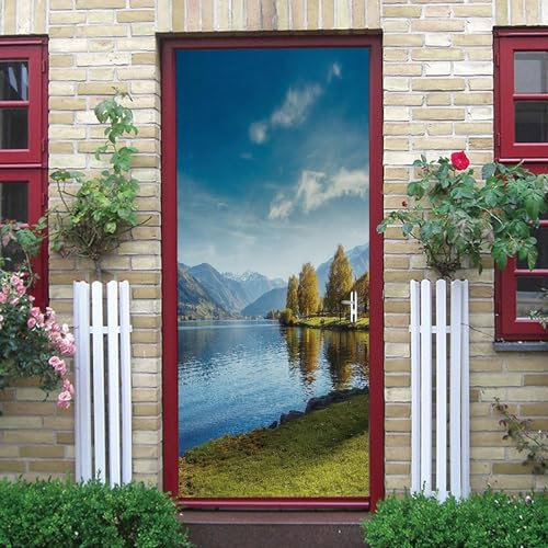 Türaufkleber Selbstklebend 3D See Schnee Berg Bäume 80 X 200 Cm Tapeten Türtapete Türposter Türfolie Klebefolie Von Trendwände Abnehmbar Fototapete Wohnzimmer Schlafzimmer Haus Dekoration - Tü 0
