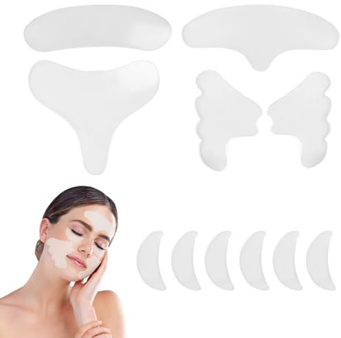 11 Pezzi Cerotti per Rughe del Viso, Silicone Patch Antirughe, Toppe Riutilizzabili in Silicone, Rimozione delle Rughe Antietà per Occhi, Guance, Collo, Fronte, Torace