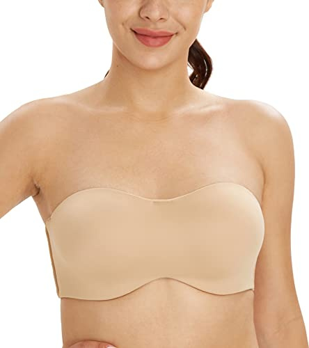 Lemorosy Donna Reggiseno a Fascia Non Imbottito Senza Spalline per Taglia Grande(Beige,5D)