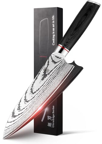 ROYDX Extra Scharfe Kochmesser, Exclusive Blade Kein Häufiges Schärfen Küchenmesser, Spitzenklasse Allzweck 20 cm Profi Messer - Griff aus Eschenholz Gift Box