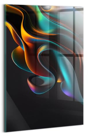 Wallfluent Glasbild Mit Motiv Gehärtetes Glas Bild Dicke 4mm 20x30cm Wanddekoration Für die Küche Badezimmer und Schlafzimmer Wandbild - Abstrakte futuristische Welle
