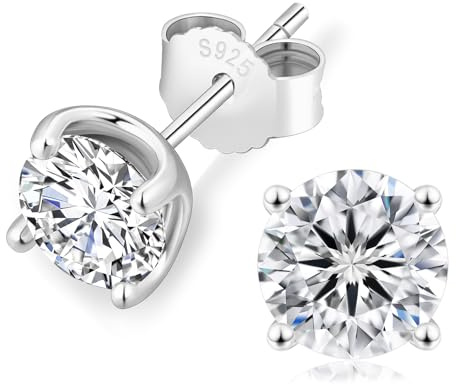 KRKC 0.6-3ct Moissanite Stud Earrings, Lab Created Diamond Stud Earring for Women, D Color VVS1, S925 Sterling Silver, Hypoallergenic,14K White Gold, Jewelry Gifts for Women (White Gold, 6mm(1.6ct))