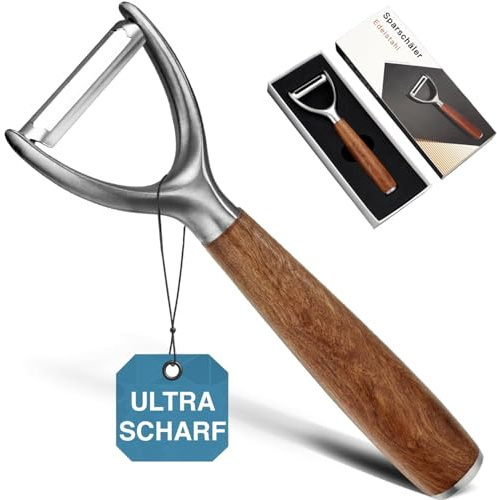 Premium 304 rostfritt stål sparskalare, multifunktionell kök frukt- och grönsaksskalare med äkta trähandtag, ultravass, robust blad