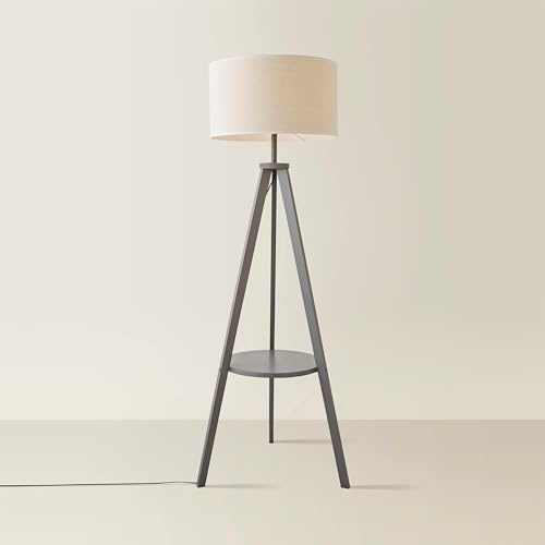 ValueLights | Grey Wood Tripod Floor Lamp with Storage Shelf and White Trim Drum Shade Living Room Lounge Light | Floor Lamps, Home Décor & Improvement Essential