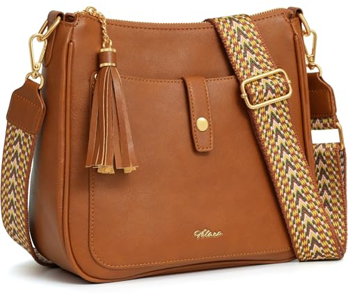HILAEX Umhängetasche Damen Mittelgroß mit 3 Fächern, Handtasche Damen mit Verstellbar Abnehmbar Breiter Gurt, PU Leder Crossbody Bag für Frauen Schultertasche