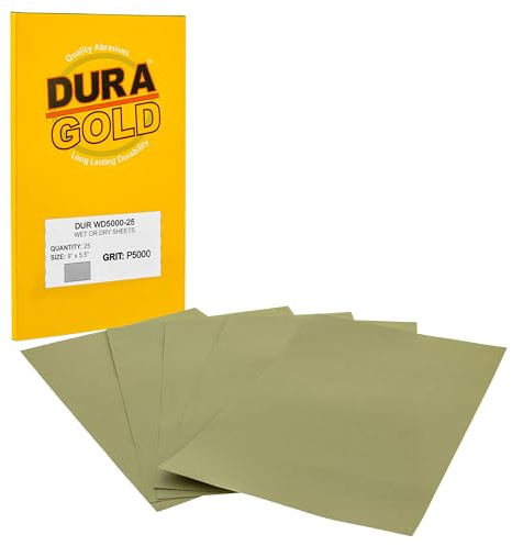 Dura-Gold Premium 5000 Grit Wet or Dry Sandpaper Sheets, 5-1/2 x 9, Box of 25 - Auto Car Color Sanding Detailing, Polishing Wood, Plastic, Glass, Epoxy, Stone, Metal Finishing Hand Sand Block Sander