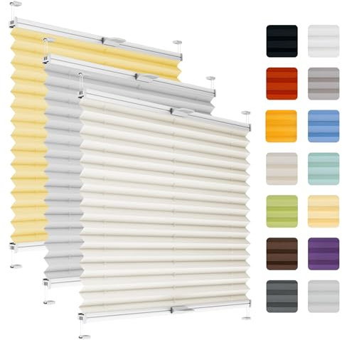 Fenster Plissee ohne Bohren zum Kleben auf Rahmen - Thermo Plisseerollo Innen - Rollo Jalousie, auf den Fensterrahmen, Faltrollo, Sichtschutz, Blickdicht, für Fenster & Tür - Creme, 40 x 120 cm