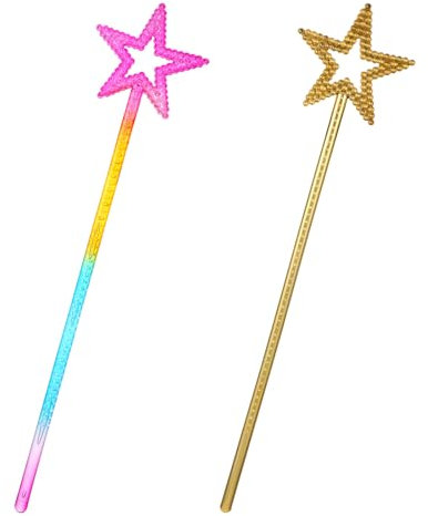 JIYIN 2 Stück Zauberstab Glitzer, Feenstab für Kinder Zauberstab Prinzessin Stab Zauberstäbe zum Kostüm Requisiten Cosplay Dekoration Geburtstag Party(Gold + Farbe)