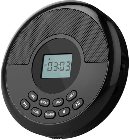 Junterone Lettore CD Portatile Bluetooth Discman Ricaricabile con Doppi Altoparlanti e Cuffie Lettore CD Lettore Mp3 Nero