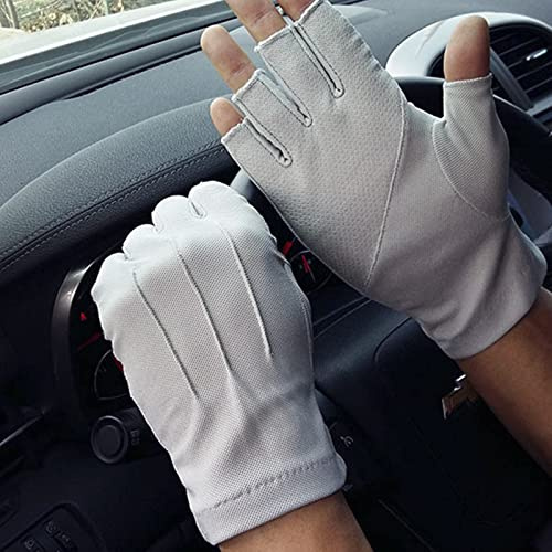 XGOPTS Gants de Protection Solaire Anti-UV Été Mitaines de Conduite Antidérapants Gants à Demi-Doigts en Coton Respirant Mince Mitaines à Écran Tactile pour Cyclisme Moto Vélo Camping Pêche