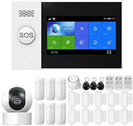 Système de sécurité Domestique, Tuya sans Fil GSM système d'alarme antivol à Domicile caméra IP PIR capteur de Mouvement capteur de Porte Kit d'alarme de sécurité APP contrôle(Set-N)
