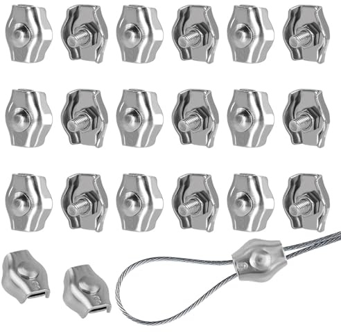 CUEMOON 20 st M3 vajerklämmor för vajer, 304 Rostfritt Stål Dragklämma för Metallvajer för 3 mm Metallvajer, Garden