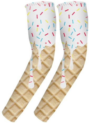 Generisch Mangas de compresión para todo el brazo, correa de baloncesto, coderas a juego con diseño de helado, protección UV para mujer, ciclismo, viajes, golf, senderismo