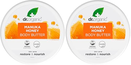 Dr Organic Manuka-Honig-Körperbutter, Feuchtigkeitsspendend, Trockene Haut, Für Männer, Für Frauen, Natürlich, Vegetarisch, Tierversuchsfrei, Paraben- & SLS-frei, Bio, 200ml (Packung mit 2)