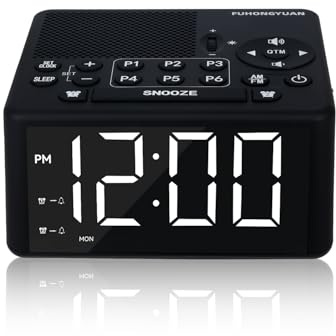 Digital Alarm Clock Radio with AM/FM Radio, Presets, Scan, Dual Weekday/Weekend Alarms, Snooze, Sleep Timer and Dimmable White LED Display for Bedroom, Living Rooms, Kitchens, Offices, etc (White LED)