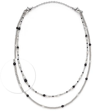 JEWELS BY LEONARDO Halskette Sabine • Hals-Schmuck aus silberfarbenem Edelstahl • silberne Elemente mit Perlen in schwarz-weiß • 50-82 cm Länge • Schmuck Geschenk für Frauen • 024912