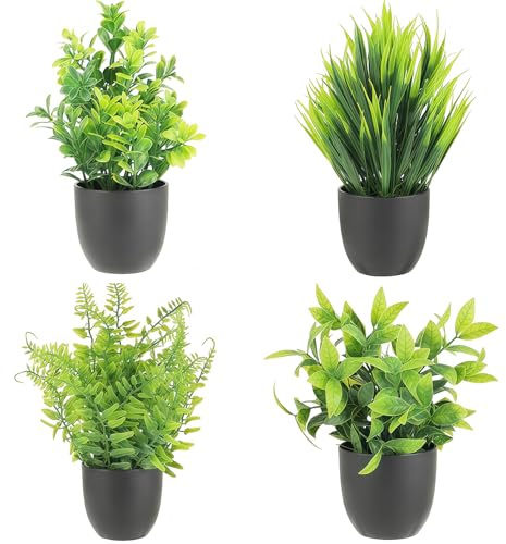 Ezranova 4 pièces Plante artificielle avec pot, plante en plastique artificielle décorative, petite plante artificielle en pot pour imiter une plante artificielle pour décoration de bureau, maison