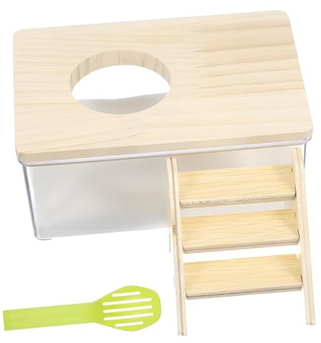 UPKOCH Transparent Chinchilla Sand Bath Box with Wooden Climbing Ladder and Sand Scoop Small Animal Sandbox for Hamsters Gerbils Suitable for Home and Veterinary Use