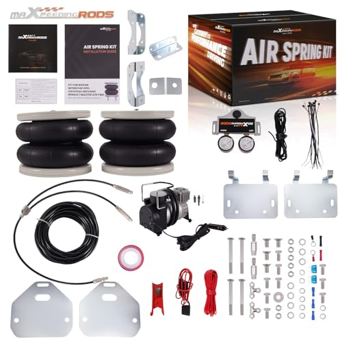 maXpeedingrods Air Suspension Kit for Nissan Interstar X70, for Opel Vauxhall Movano X70, for Renault Master X70 1998-2010, 2x Air Spring + Compressor + Gauge, 4000kg 12V