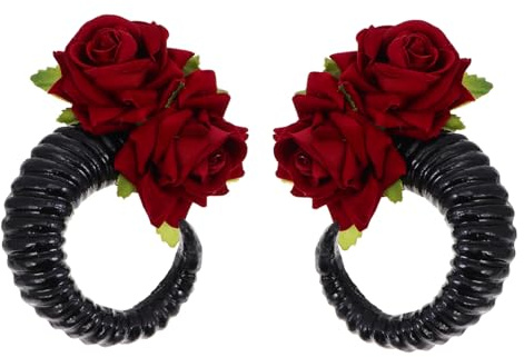 CIYODO Decorative Gothic RAM Horn Hairband with Black Rose Accents Lightweight Comfortable Headpiece for Halloween Festival Party Costume Accessories