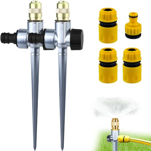 BITEFU 2 STK Sprühregner Rasen, mit 4 Plastic Interface Metall Sprühregner | 360° Automatische Sprühregner Messing für Garten, Rasen, Pflanzen, Gemüse, Blumen, Pastorale