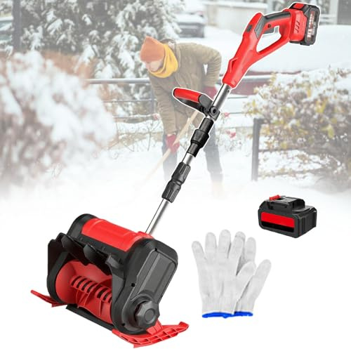 Pala da neve elettrica, spazzaneve senza fili, batteria da 3000 mAh, con asta pieghevole + doppio interruttore, 3000 giri/min, larghezza di pulizia fino a 30 cm, per cortile/marciapiede rosso, 1