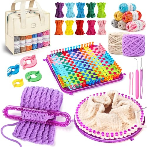 MIAOKE 633 Teiliges Strickring Set, Strickset, Strickrahmen, Handstricker | Werkzeug mit Garn Häkelnadel und Pompon-Maker, Perfekt Herstellen von Schals und Mützen, DIY-Bastelset für Anfänger