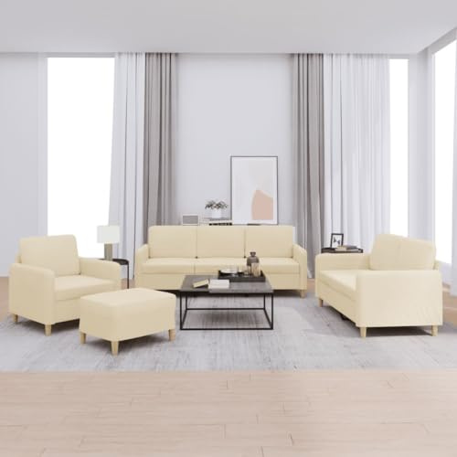 Runheo 4-TLG. Sofagarnitur mit Kissen, Creme Stoff, Robustes Metallgestell, Bequeme Polsterung, für Wohnzimmer, strapazierfähig, modernes Design