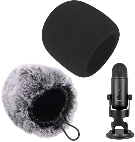 Pop Filter for Blue Yeti Microphone Covers 2 Pack Anti-Pop Windcreen | Foam and Furry Windshield Mic Shield Protection Cover Compatible with Blue Yeti/Yeti Pro Condenser Audio