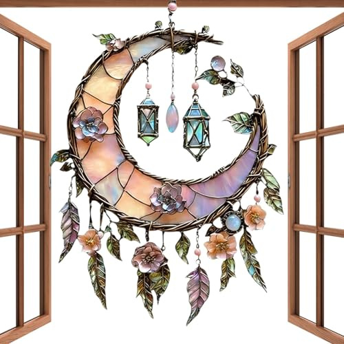 Sun Catcher Outdoor - 20cm Acrylic Sun Catchers, Moon Shape Acrylic Ornamet, Window Suns Catchers Ornament for Garden Home Room Outside Christmas Women Adults Lovers Indoor Wall
