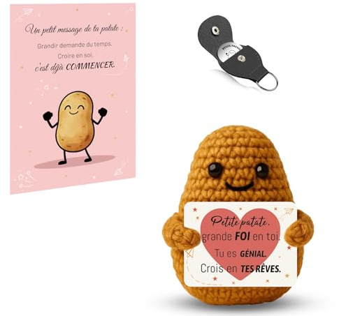 Szhhrxi Poupées de Pomme de Terre en Français avec Porte Clés et Carte, Cadeau Original & Amusant, Idée Drôle Anniversaires pour Homme Femme Collègue, Gadget Utile Rigolo Motivation (Patate)