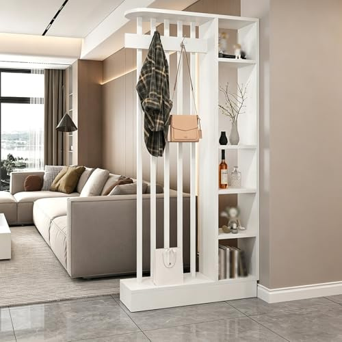 YITAYMLI Pannelli divisori da Parete con Appendiabiti, paraventi in Legno per la Privacy, scaffalature Aperte Versatili, separatore di Spazio Ideale per ingressi e soggiorni(White+White,80cm/31.5in)