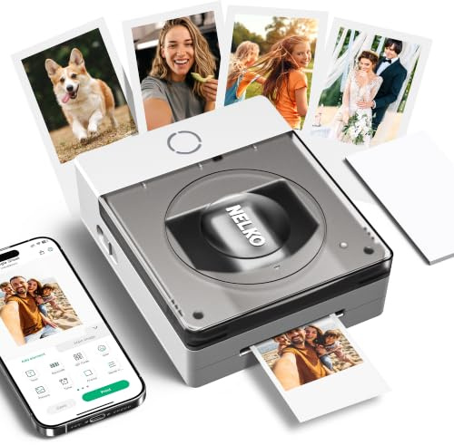 Nelko Imprimante Portable PP02 4-en-1 2x3, Jet d'encre pour Adhésifs, Magnétiques, Transfert Eau & Thermique, Bluetooth, Retouche App, Ivoire