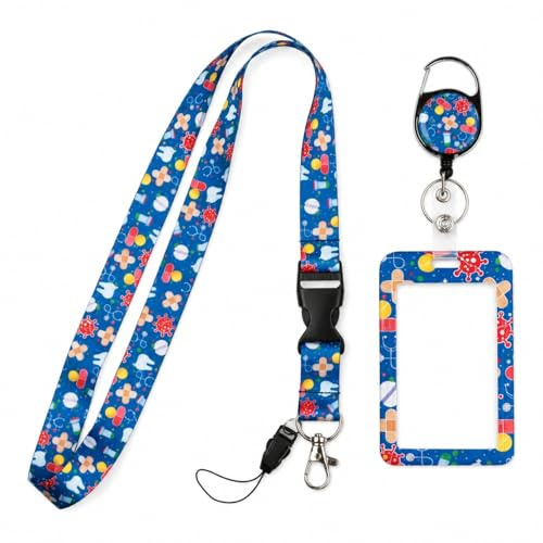ID Badge Holder with Detachable Lanyard, Retractable Badge Reel and Card Holder for Lanyard, Heavy Duty Neck Lanyard