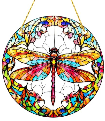 Dragonfly Acrylic Suncatcher Stained Glass Style Window Hanging | Colourful dragonfly acrylic suncatcher with stained glass style for windows, gardens and indoor decoration