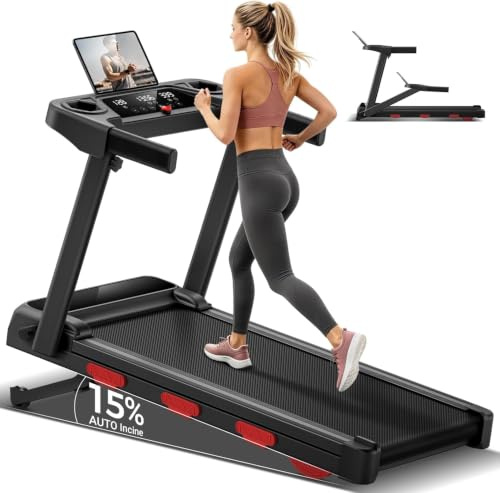 15% Auto Incline Treadmill for Home, 12KM/H Foldable Walking Pad Max. 180KG