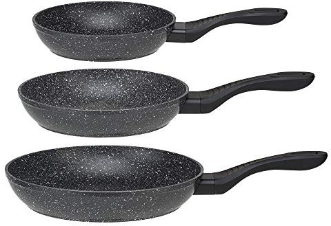 ITSS4You itss 4you it de 3000 3 Juego de sartenes de Aluminio Forjado con Base de Acero Inoxidable, Antiadherente, con Revestimiento de mármol y Mango Suave, Negro, ø20 cm, ø24 cm, ø28 cm