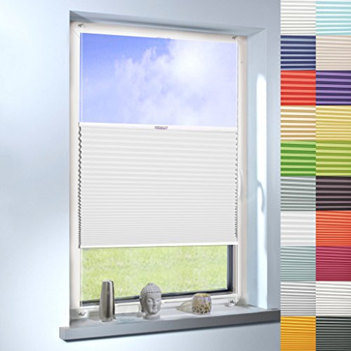 Sun World Plissee nach Maß, Klemmfix ohne Bohren,hochqualitative Wertarbeit, für Fenster und Türen, Rollo, Jalousie, Sichtschutz, Maßanfertigung (Farbe: Dunkel Weiß, Höhe: 111-120cm, Breite: 61-70cm)