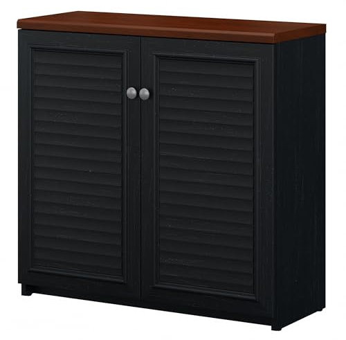 Bush Furniture Fairview Aufbewahrungsschrank mit Schublade Kleiner Lagerschrank mit Türen Antique Black and Hansen Cherry schwarz