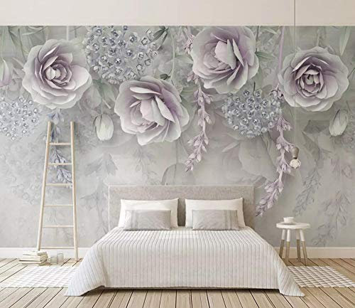 Tapete 3D Wandbild Geprägte Lila Blumen Schön Fototapete 3D Effekt Vliestapete Wohnzimmer Wanddeko