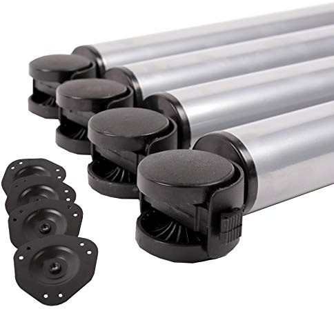 4er Set Tischbeine auf Rollen Tischfuss Möbelfuss rollbar 710mm mit Feststellbremse austauschbare Rolle (Silbergrau)