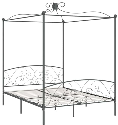 vidaXL Estructura de Cama con Dosel Soporte Mueble Base Individual Tapizada Cabecero Curvado Dormitorio Habitación Metal Gris 180x200 cm