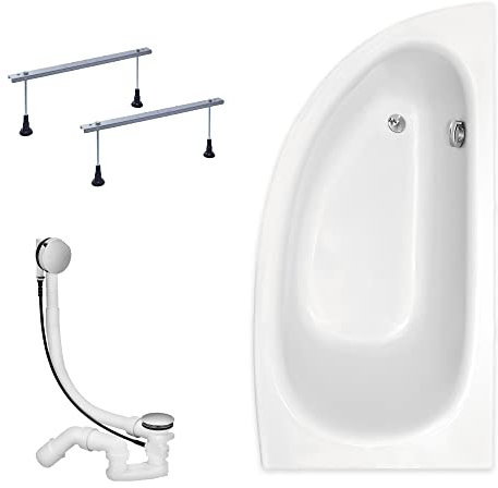 KOLMAN Badewanne MILENA Eckbadewanne 150x70 Rechts ohne Verkleidung, Ablaufgarnitur und Füßen Komplettset 3in1 Premium Original Acryl Wanne Siphon