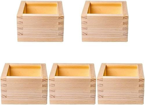 Sake-Becher, japanische Tassen-Box, Hinoki-Holz, Zypressen-Sake-Box, Aufbewahrungshalter, unlackiertes Holzetui, 5 Stück