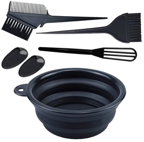 Haarfärbepinsel Haare Faerben Set, 5 Stück Zusammenbrechen Färbepinsel Haare Färben Zubehör, Doppelseitige Bürste, Färbeschale, Färbebürste, Ohrabdeckung für Friseursalon und Zuhause