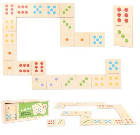 Hojalis Wooden Dominoes Set, 28 Pieces Portable Kids Dominoes with Storage Box, Educational Number Matching Domino-es Game for Boys Girls