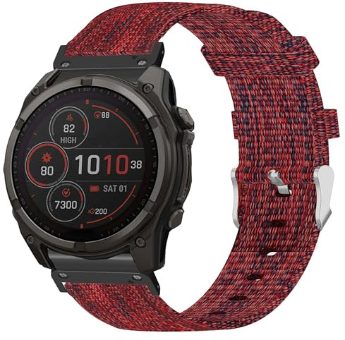 Blueshaweu 20MM 22MM 26MM QuickFit Armband Kompatibel mit Garmin Fenix 8, Nylon Strick Replacement Uhrenarmband Kompatibel für Garmin Fenix 8 43mm /47mm /51mm Serie etc. Uhr (22MM, rot)