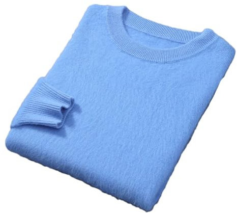 Maglione da Uomo a Girocollo in 100% Cachemire di Visone Taglia Grande a Maglia Larga Sottostrato Maglione Caldo, Blu medio, L